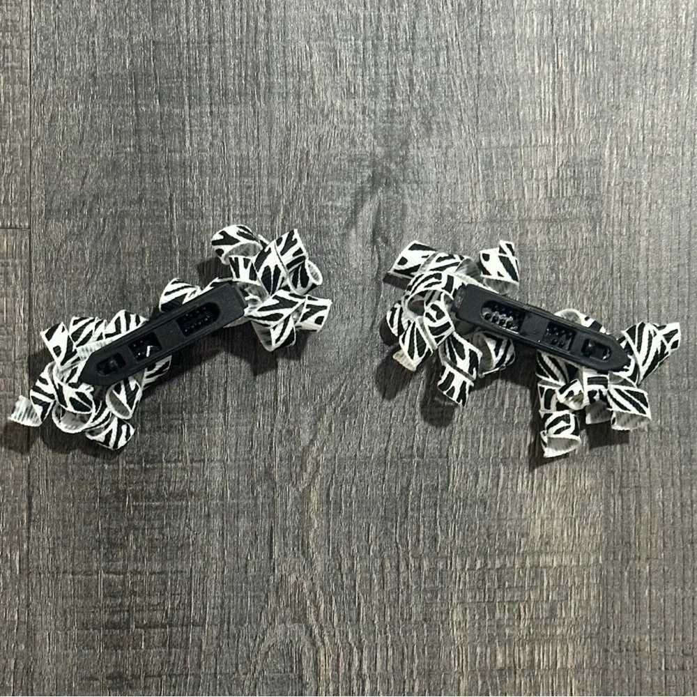 💞 Set of 2 Black & White Zebra Print Curly Ribbon Hair Bow Barrettes